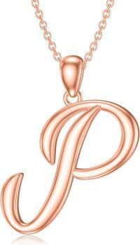 wholesale Sterling Silver 26 Letter Pendant Necklace-rose gold plated-Letter P
