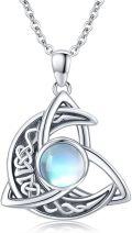 wholesale 925 Sterling Silver Celtic Moonstone Triquetra Trinity Knot Pendant Necklace for Women and Men-0-0