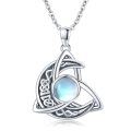 wholesale 925 Sterling Silver Celtic Moonstone Triquetra Trinity Knot Pendant Necklace for Women and Men-0-0