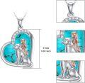 wholesale 925 Sterling Silver Turquoise Stone Heart Shaped Girl and Dog Pendant Necklace for Women-0-2