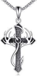 wholesale 925 Sterling Silver Antler Cross Pendant Necklace  with Chain for Men Women  45cm Length-0-0