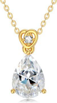 wholesale 14K Gold Diamond (I2 I3) 2Ct Teardrop Birthstone Necklace for Women-Moissanite