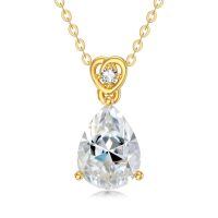 wholesale 14k Gold Teardrop Aquamarine Diamond Pendant Necklace Wholesale With Heart Detail-Moissanite