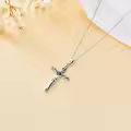 TOUPOP Sterling Silver Crucifix Necklace with Stones, Christian Jewelry Gift-0-3