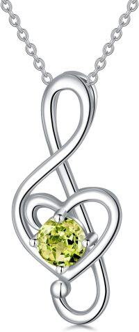 wholesale 925 Sterling Silver 12 Birthstone Music Note Necklace for Women-08-August-Peridot