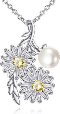 wholesale 925 Sterling Silver & Pearl Daisy Necklace for Women – Elegant Spring Floral Jewelry Gift-Daisy