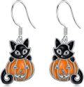 wholesale 925 Sterling Silver Halloween Black Cat Jack-o'-Lantern Drop Earrings-0-0