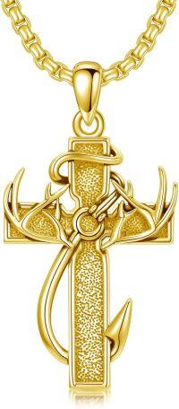 wholesale Sterling Silver Deer Antler Cross Necklace for Men Hunting Jewelry Gift-2-02-Gold Plated