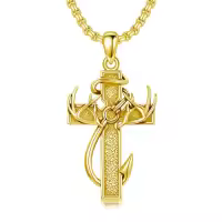 wholesale 925 Sterling Silver Black Enamel Deer Antlers Cross Pendant Necklace with Stainless steel chain for Men -2-02-Gold Plated