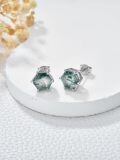 wholesale 925 Sterling Silver Hexagon Green Moss Agate Stud Earrings for Women - Natural Stone s-0-2