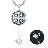 wholesale 925 Sterling Silver Jerusalem Cross Pendant Necklace with Textable Backplate for Women Men Gifts-Customized Photo + Engraving-Customized Photos-Locket Only-Customized Engraving