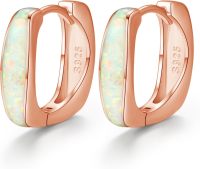 wholesale 925 Sterling Silver & Rose Gold Plated Opal Huggie Hoop Earrings for Women-Rose gold-White