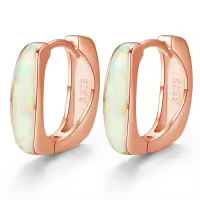 wholesale 925 Sterling Silver & Rose Gold Plated Opal Huggie Hoop Earrings Wholesale for Women-Rose gold-White