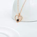wholesale 14K Gold Black Enamel Dog Cat Paw Print Heart Pendant Necklace 17 Chain-0-8