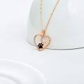 wholesale 14K Gold Black Enamel Dog Cat Paw Print Heart Pendant Necklace 17 Chain-0-8