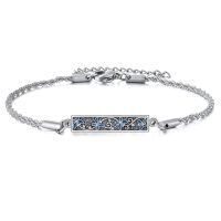 wholesale 925 Sterling Silver Oxidized Blue Enamel Floral Bar Bracelet For Women-Butterfly
