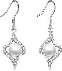wholesale 925 Sterling Silver Celtic Knot Pearls Leverback Earrings with Cubic Zirconia and Heart Shape Design-Spiral pearl earrings 2