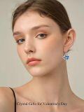 wholesale 925 Sterling Silver Blue Crystal Heart Drop Leverback Earrings Gift for Her-0-1