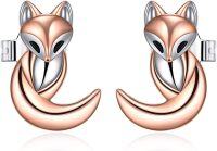 wholesale 925 Sterling Silver Rose Gold Fox Stud Earrings - Cute Lucky  for Women & Girls-Fox
