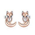 wholesale 925 Sterling Silver Fox Stud Earrings Rose Gold Two Tone Zircon Animal Jewelry-0-0