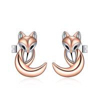 wholesale 925 Sterling Silver Rose Gold Fox Earrings-Fox