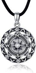 wholesale 925 Sterling Silver Compass Pendant with Celtic Knot Design and Leather Cord for Men Women  48x36mm-0-0