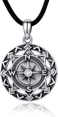 wholesale 925 Sterling Silver Compass Pendant with Celtic Knot Design and Leather Cord for Men Women  48x36mm-C