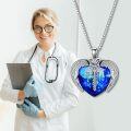 wholesale 925 Sterling Silver Blue Austrian Crystal Caduceus Angel Wing Nurse Pendant Necklace-0-5