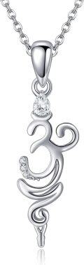 wholesale 925 Sterling Silver Om Aum Pendant Necklaces with Cubic Zirconia Jewelry for Women's Christmas Gift-0-0