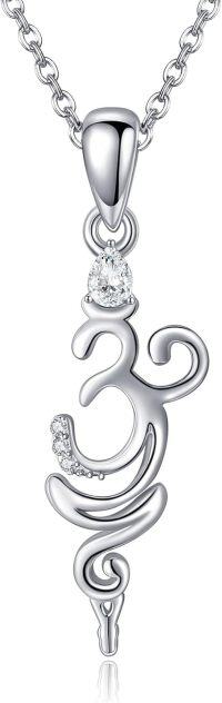 wholesale 925 Sterling Silver Om Aum Pendant Necklaces with Cubic Zirconia Jewelry for Women's Christmas Gift-Om
