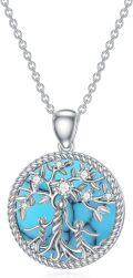 wholesale 925 Sterling Silver Turquoise Stone Family Tree Of Life Pendant Necklace for Women Mothers Day Gift-0-0