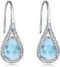wholesale  Platinum Plated Larimar Stone Dangle Earrings 26.4x9.6mm Ocean Blue Wave Pattern Gift Jewelry for Women-0-0