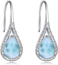 wholesale  Platinum Plated Larimar Stone Dangle Earrings 26.4x9.6mm Ocean Blue Wave Pattern Gift Jewelry for Women-Larimar earrings