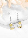 wholesale 925 Sterling Silver AAA Cubic Zirconia Bee Sunflower Dangle Drop Earrings-0-1