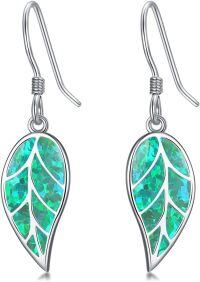 wholesale 925 Sterling Silver Leaf Opal Drop Earrings - Mother's Day Gifts for Women-Green