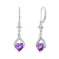 wholesale 925 Sterling Silver Birthstone Infinity Heart Leverback Dangle Earrings for Women-02.Natural Amethyst
