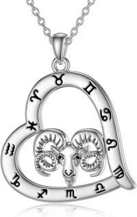 wholesale Sterling Silver Zodiac Necklace with 12 Constellations Horoscope Heart Pendant for Women-01-Aries Necklace(03.21-04.19)-01-Aries Necklace(03.21-04.19)
