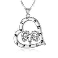 wholesale 925 Sterling Silver Zodiac Necklace with 12 Constellations Horoscope Heart Pendant for Women-01-Aries Necklace(03.21-04.19)-01-Aries Necklace(03.21-04.19)