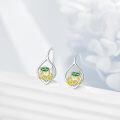 wholesale 925 Sterling Silver Citrus Fruit Drop Earrings with Green Leaves and CZ Stones for Women-0-2