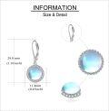 wholesale 925 Sterling Silver Round Moonstone Leverback Dangle Drop Earrings with Cubic Zirconia Halo 3cm Long-0-4