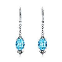 wholesale 925 Sterling Silver Blue Drop Earrings Wholesale With Cubic Zirconia-Aqua Blue