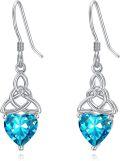 wholesale 925 Sterling Silver Heart Birthstone Celtic Knot Dangle Leverback Earrings-0-69