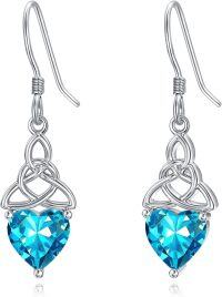 wholesale 925 Sterling Silver Heart Birthstone Celtic Knot Dangle Leverback Earrings-03-March