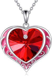 wholesale Sterling Silver Austrian Crystals Love Heart Pendant Necklace for Women-07-July