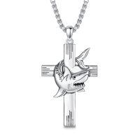 wholesale 925 Sterling Silver Shark on Cross Pendant Necklace for Women and Men - Religious  for Christmas & Birthdays-02-Shark