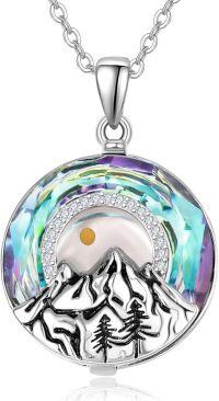 wholesale 925 Sterling Silver Round Mountain Crystal Pendant with Yellow Center and Trees Design - Christian Jewelry for Women-Mustard Seed Necklace-02