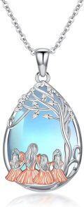 wholesale 925 Sterling Silver Blue Moonstone Family Tree Pendant Necklaces for Women Girls Mothers Day Gift-0-0