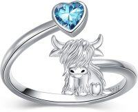 wholesale Sterling Silver Birthstone Highland Cow Ring Custom Engraved Name Adjustable Women s Jewelry Gift-12-December