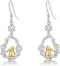 wholesale 925 Sterling Silver Daisy Flower & Gold Bunny Rabbit Dangle Drop Earrings for Women - Easter Gift Idea-0-0