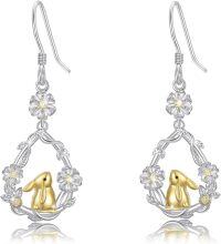 wholesale 925 Sterling Silver Daisy Flower & Gold Bunny Rabbit Dangle Drop Earrings for Women - Easter Gift Idea-Easter Bunny